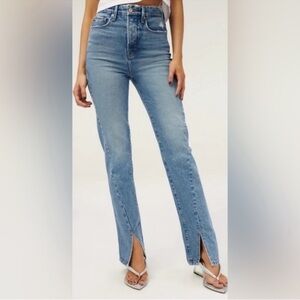 GOOD AMERICAN GOOD BOY TWISTED SPLIT HEM JEANS, SIZE 15 (14-16), NWT.
